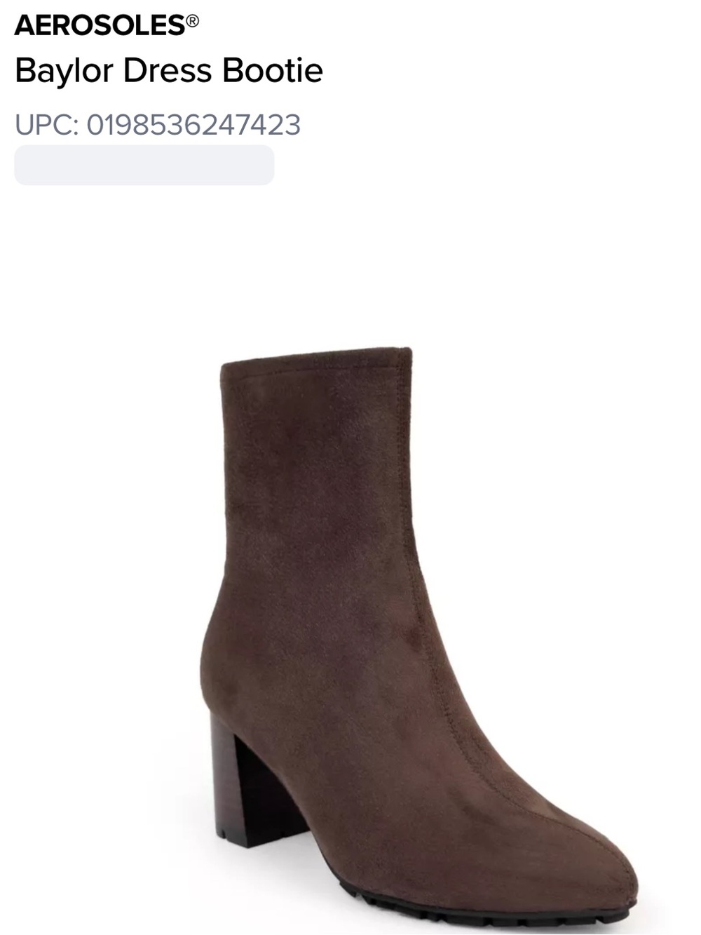 AEROSOLES Brown Suede-Look Ankle Bootie with Block Heel